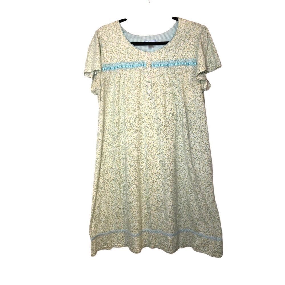 Vintage sleep shirt gown dainty floral gingham size L Cottagecore grandmacore